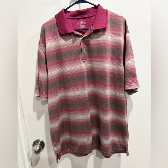 PGA Tour Other - PGA Tour XXL Gray, White Red Men’s Striped Polo Gently used.